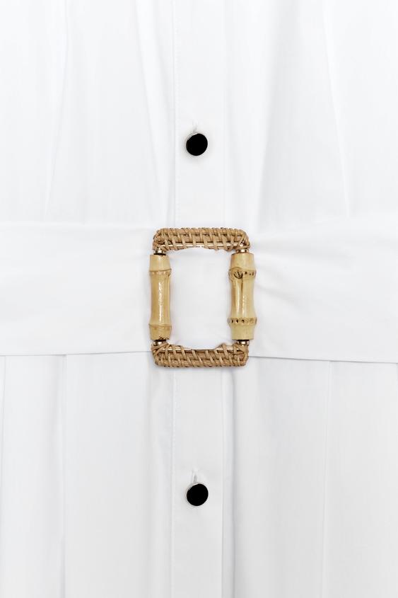Robe midi en popeline avec ceinture