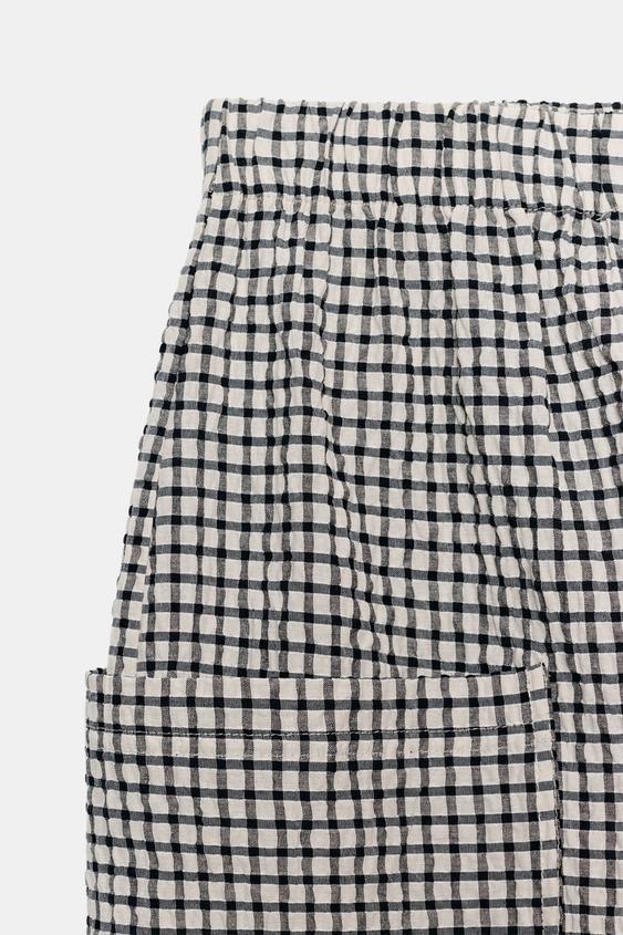 Pantalon à taille élastique à carreaux