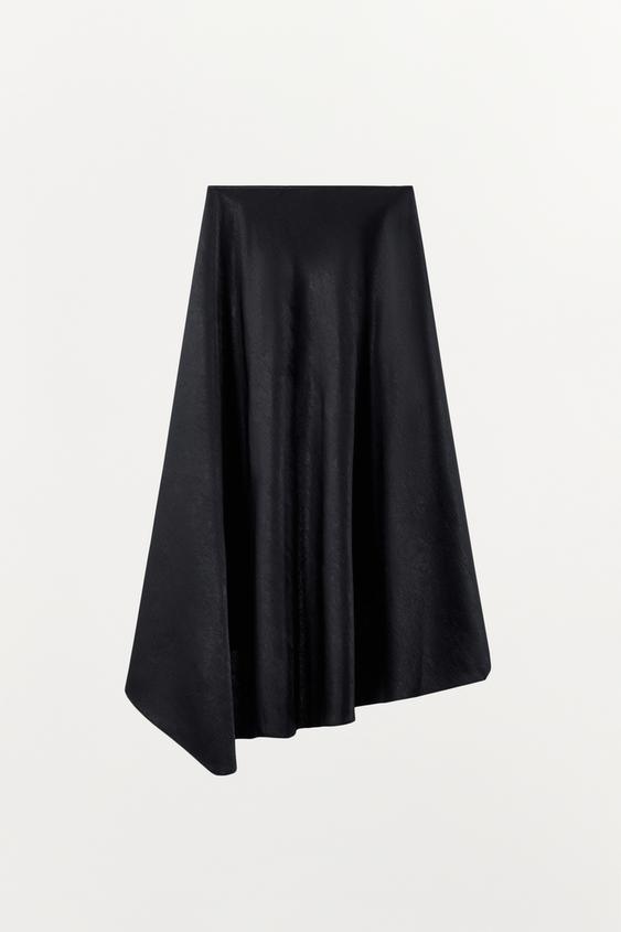Jupe midi effet froissé en dentelle
