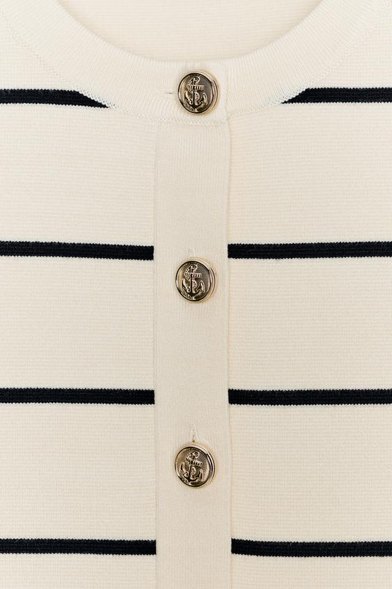 Veste rayée en maille à manches courtes