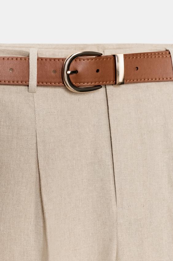 Pantalon en lin à pinces avec ceinture