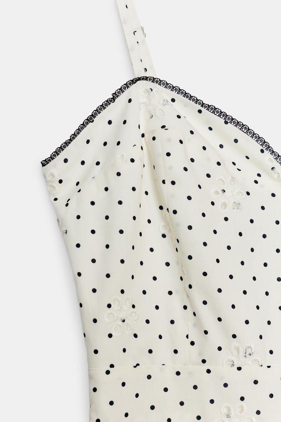 Robe midi imprimée brodée ajourée