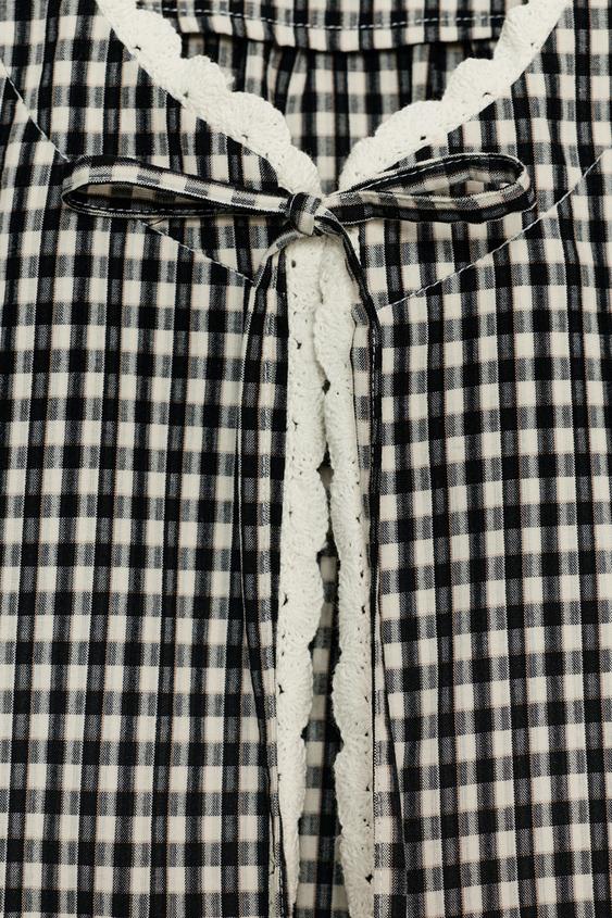 Veste à carreaux vichy contrastée au crochet