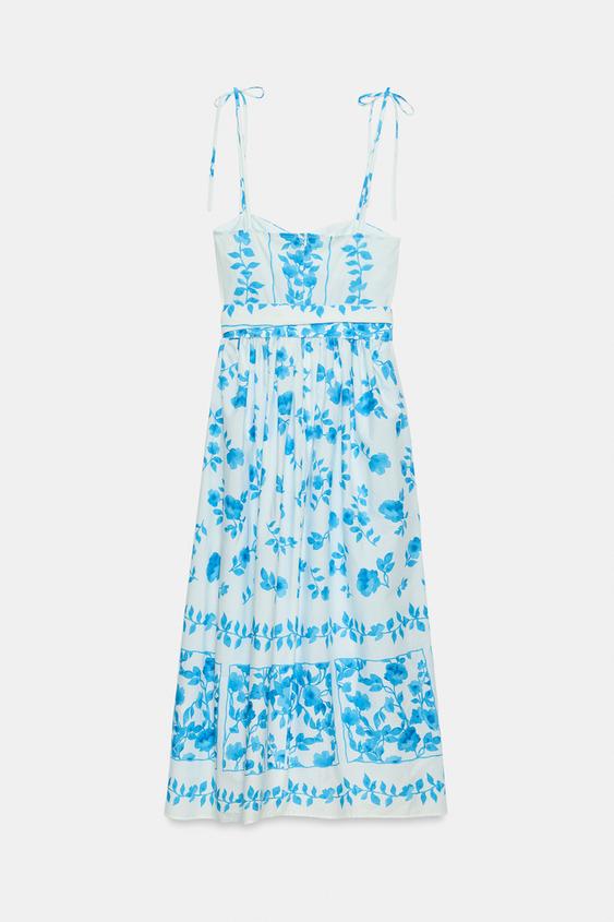 Robe midi imprimée en popeline