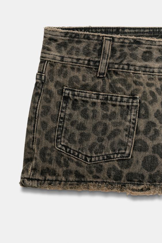 Short mini en denim TRF imprimé animalier