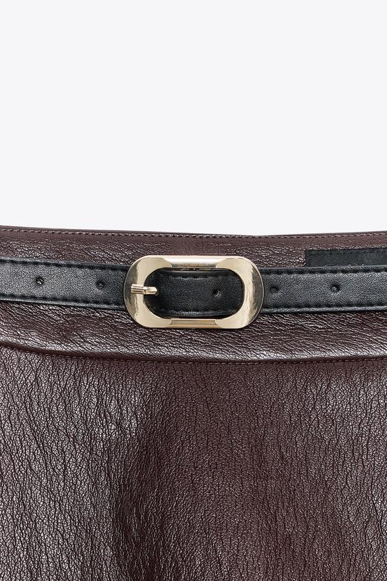Jupe midi effet cuir avec ceinture