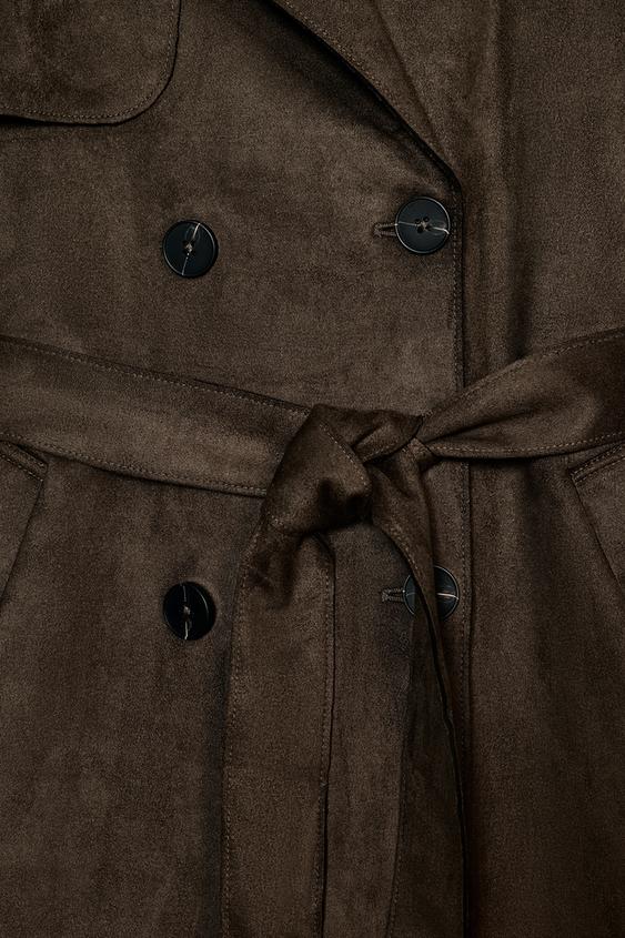Trench long effet suédine avec ceinture