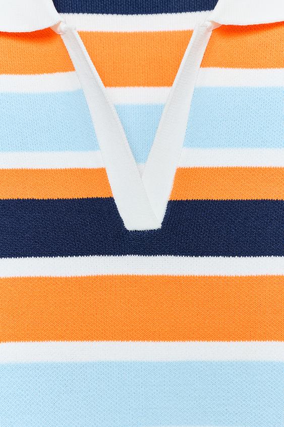 Robe polo en maille rayée