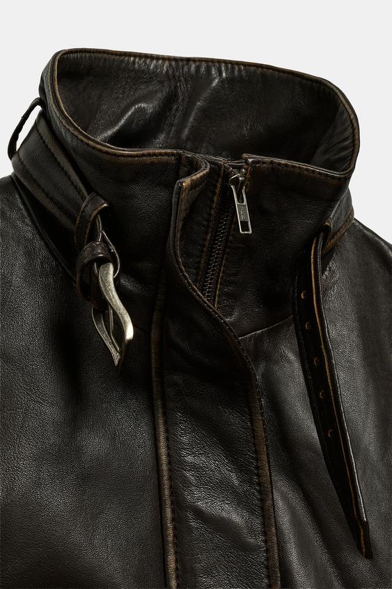 Blouson 100 % cuir délavé