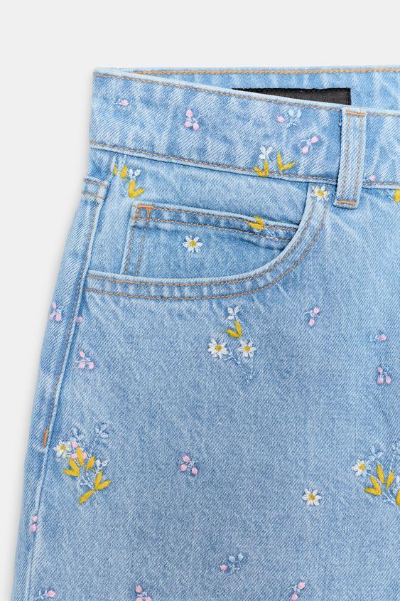Bermuda Z1975 en denim à fleurs brodées ensemble