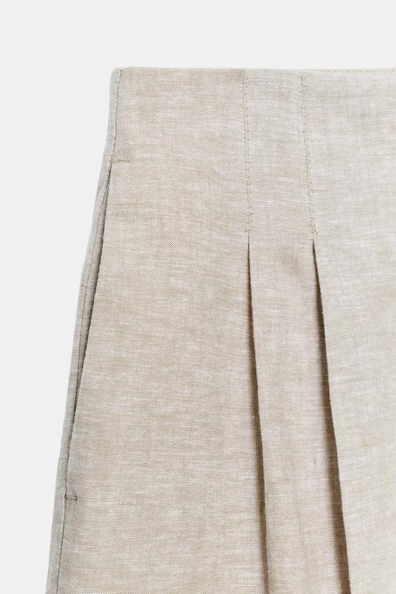 Pantalon droit à pinces en lin