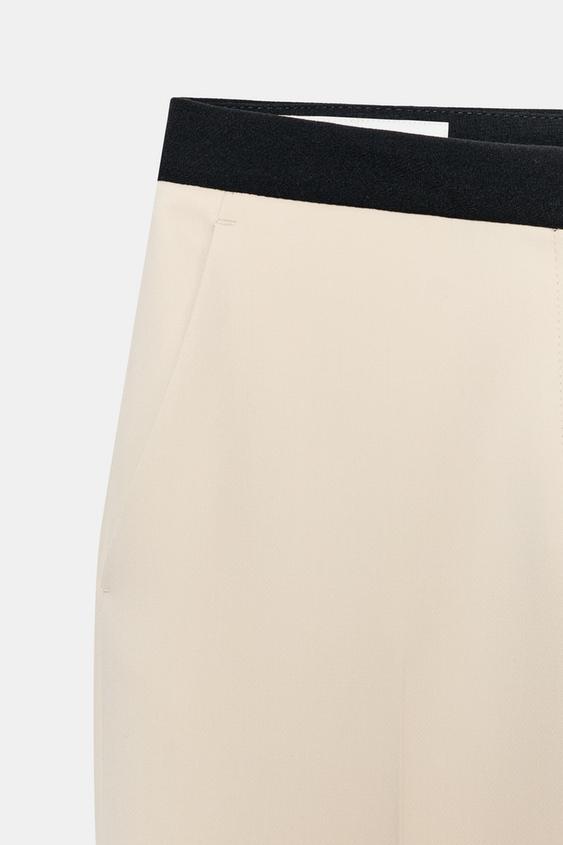 Pantalon droit à taille contrastée