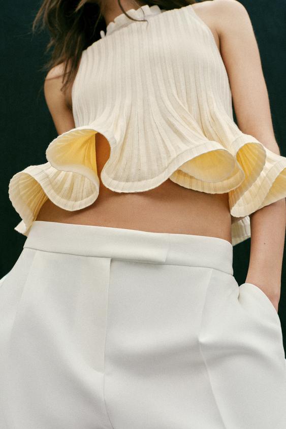 Top côtelé en maille peplum