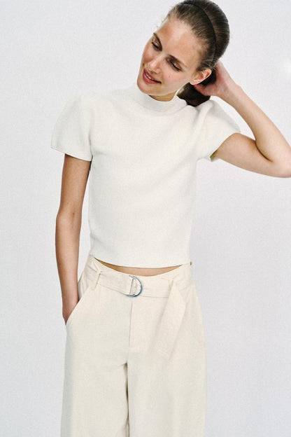 Top en maille à manches bouffantes
