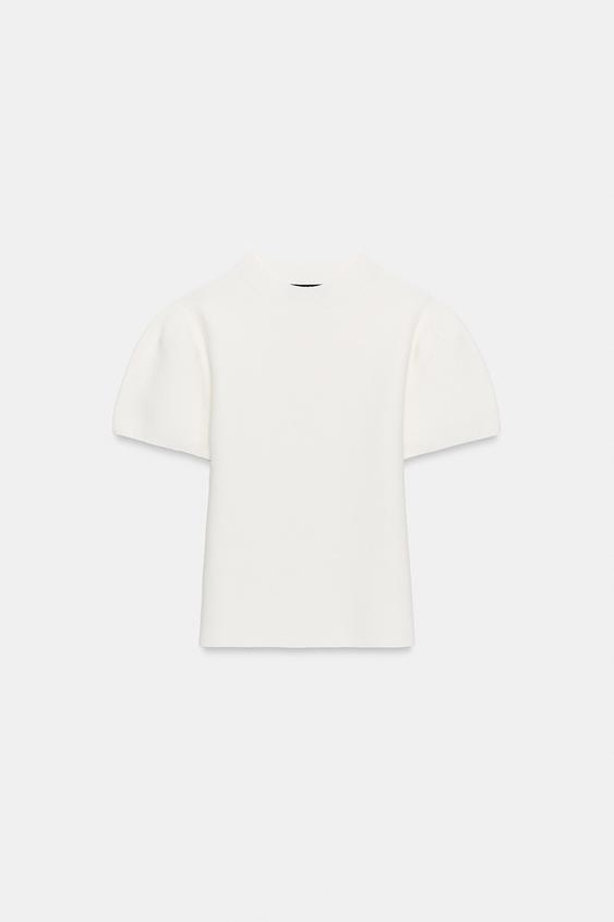 Top en maille à manches bouffantes