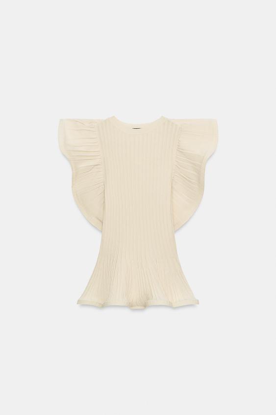 Top en maille à finitions ondulées