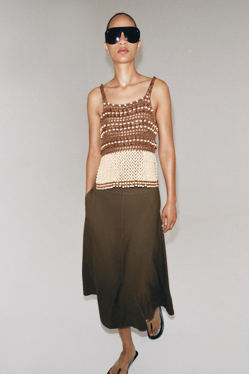 Top en maille au crochet à perles