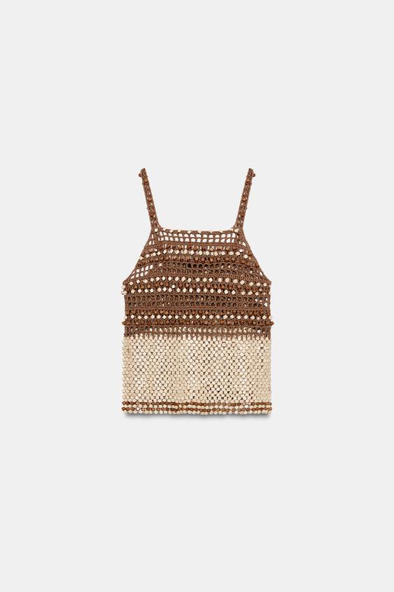 Top en maille au crochet à perles