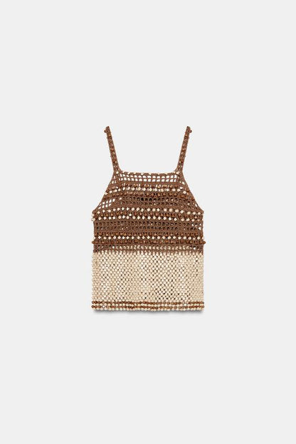 Top en maille au crochet à perles