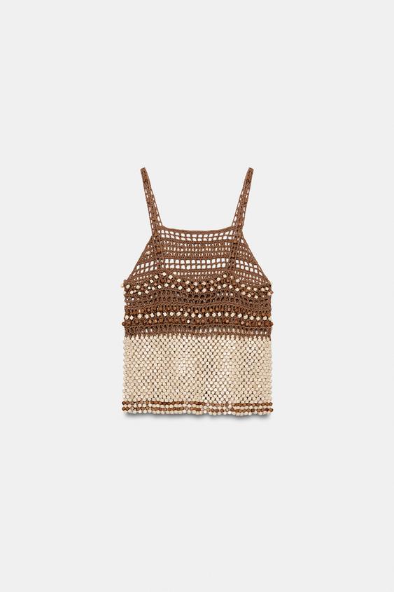 Top en maille au crochet à perles