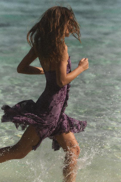 Robe à volants en tulle floqué