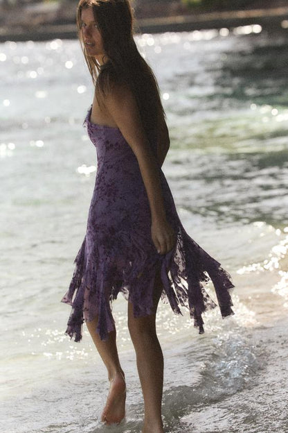 Robe à volants en tulle floqué