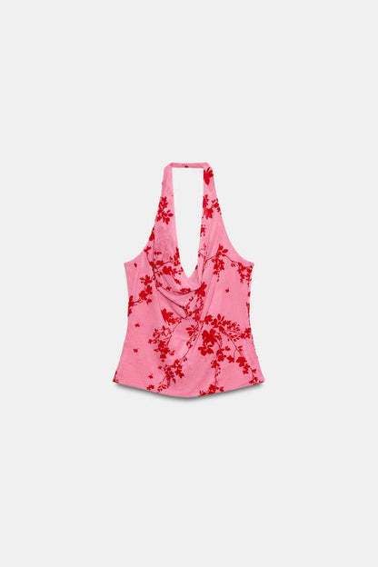 Top dos-nu en tulle floqué