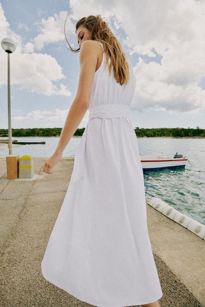 Robe midi en popeline avec ceinture