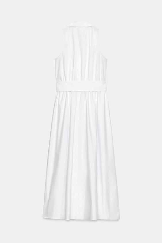 Robe midi en popeline avec ceinture