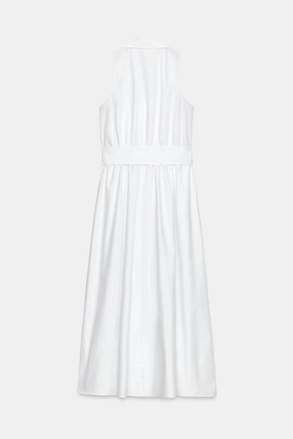 Robe midi en popeline avec ceinture