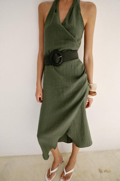 Robe midi en lin avec ceinture