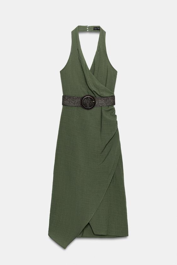 Robe midi en lin avec ceinture