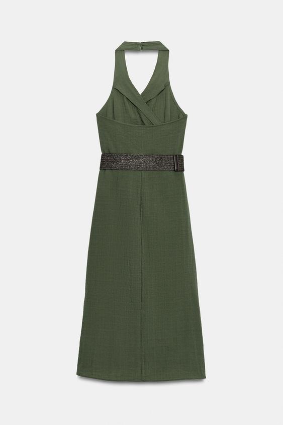 Robe midi en lin avec ceinture