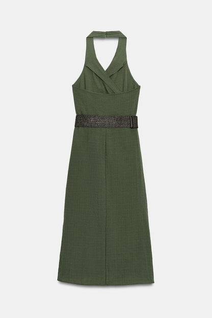 Robe midi en lin avec ceinture