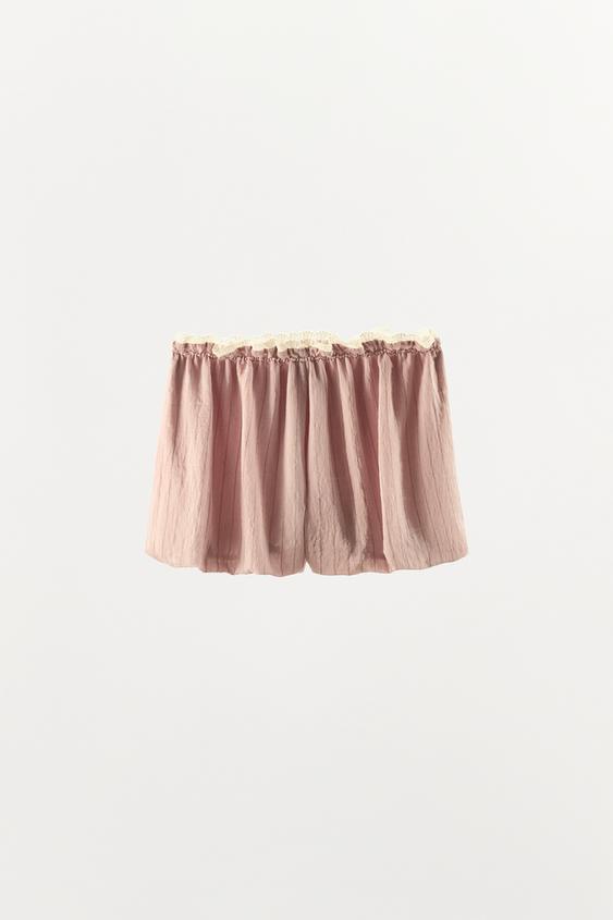 Short ballon à rayures et dentelle