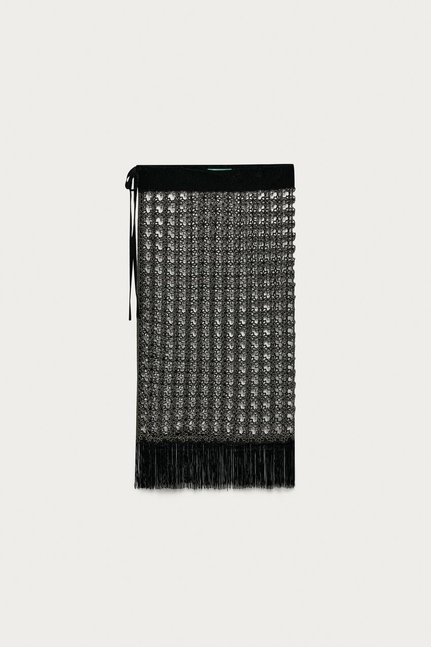Paréo ajourés à perles à franges Marisa Berenson x Zara
