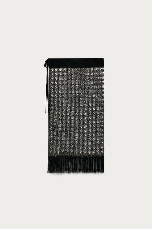 Paréo ajourés à perles à franges Marisa Berenson x Zara