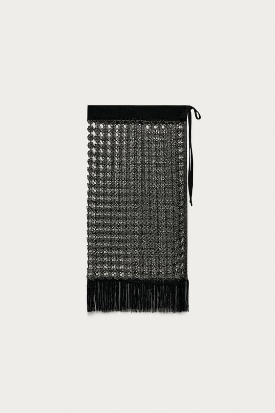 Paréo ajourés à perles à franges Marisa Berenson x Zara