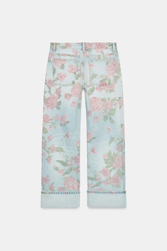 Jean TRF imprimé coupe ample à revers, taille basse
