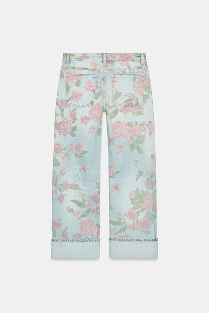 Jean TRF imprimé coupe ample à revers, taille basse