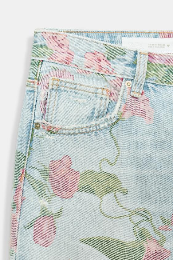 Jean TRF imprimé coupe ample à revers, taille basse