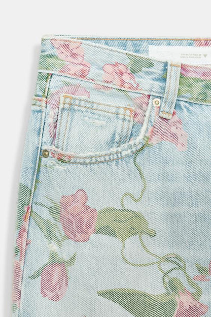 Jean TRF imprimé coupe ample à revers, taille basse
