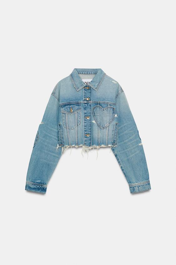Blouson en denim TRF à motifs cœur