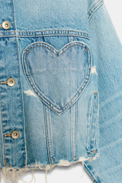 Blouson en denim TRF à motifs cœur