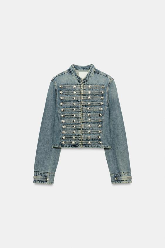 Veste en denim TRF cintrée à boutons