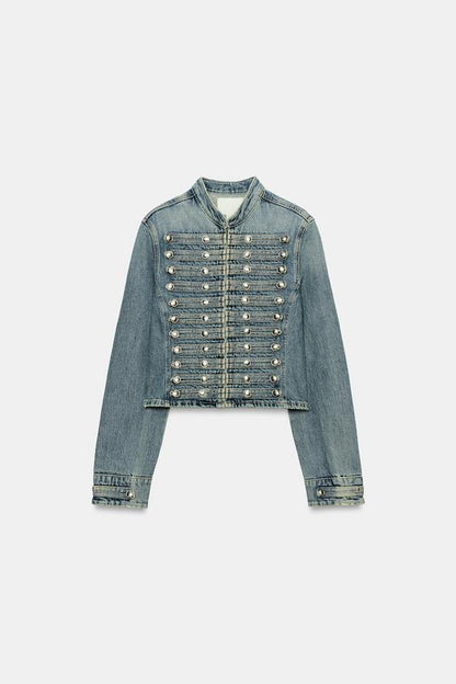Veste en denim TRF cintrée à boutons