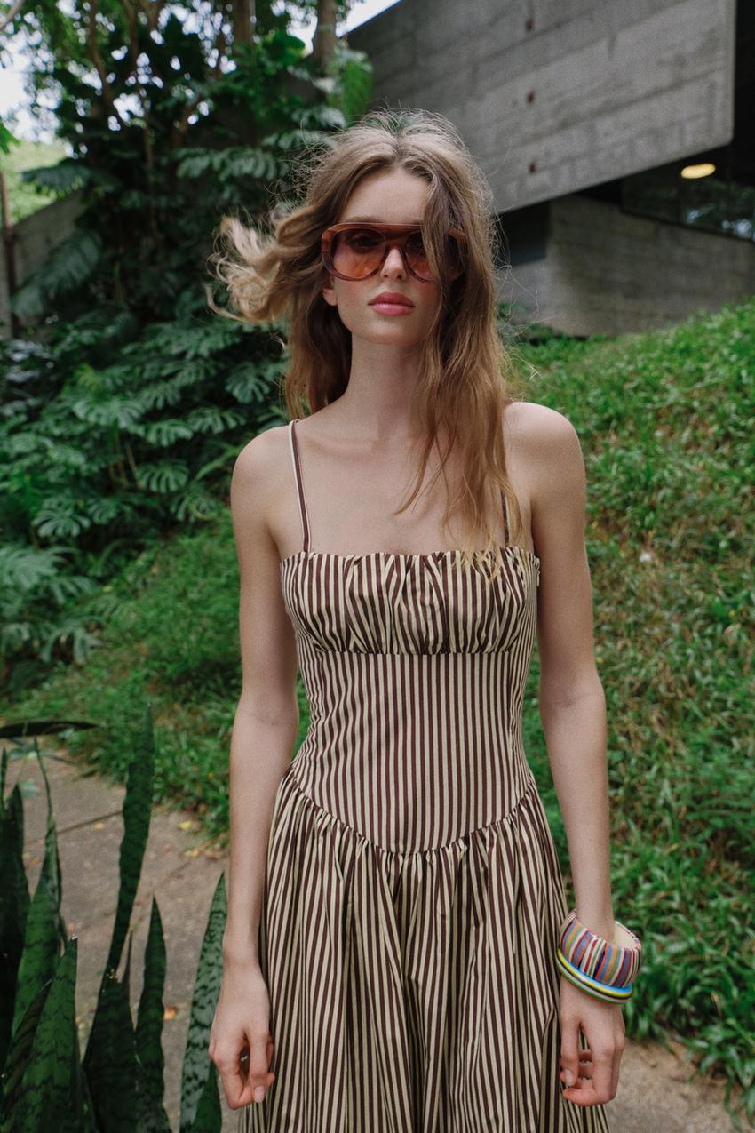 Robe à rayures contrastée en popeline