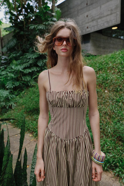 Robe à rayures contrastée en popeline