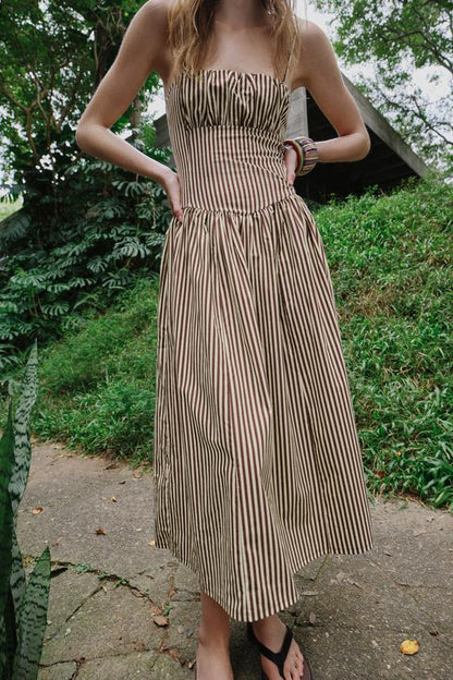 Robe à rayures contrastée en popeline