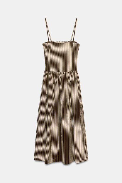 Robe à rayures contrastée en popeline